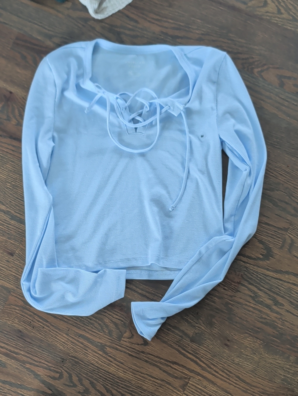 American Eagle Outfitters Light Blue Lace-Up Long Sleeve Top